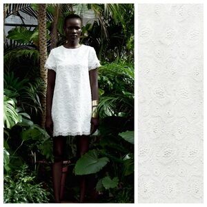 NWT. Zara White Textured/Embroidered Mini Dress. Size L.